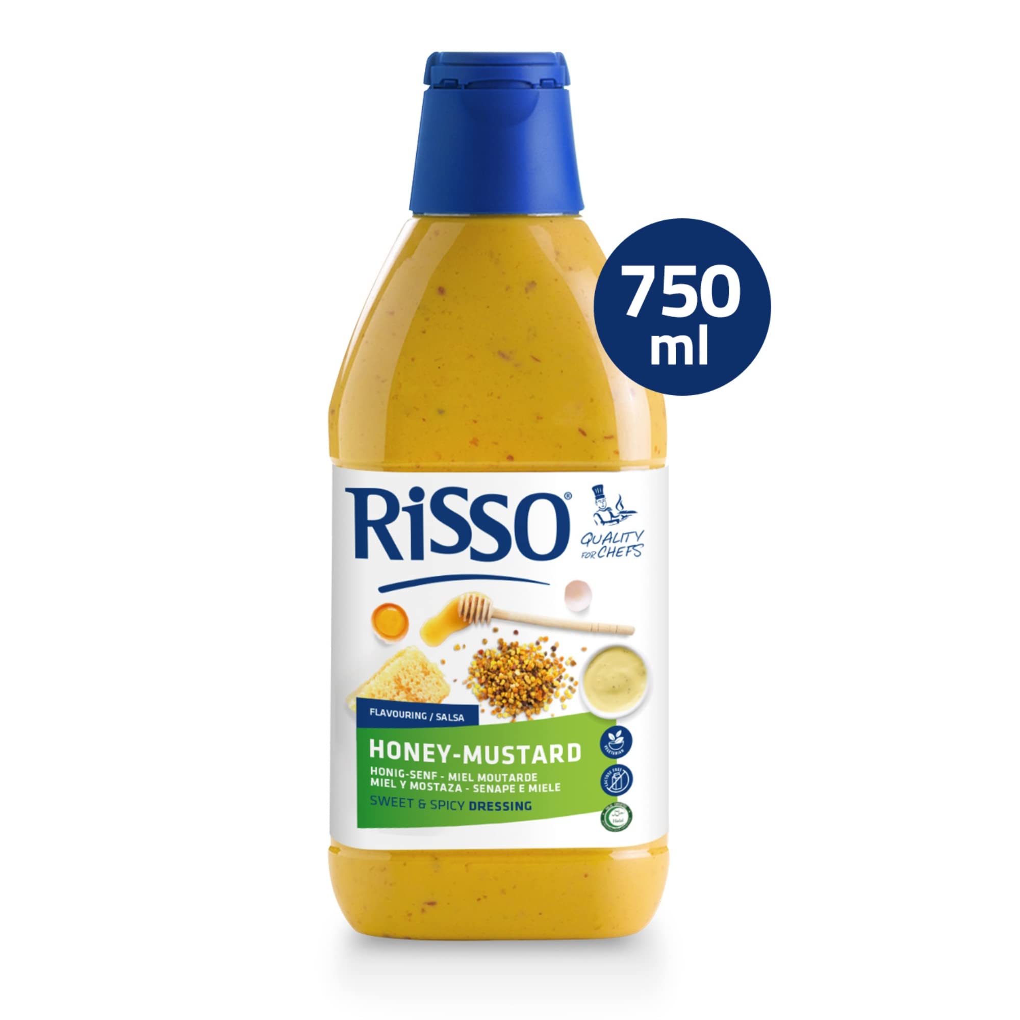 Miel Mostaza - Salsa de Mostaza y Miel con Semillas de Mostaza de Dijon - Pack de 6 Botes de 750 ml - Producto Vegetariano y Sin Gluten - Delicioso e Intenso Sabor - Risso