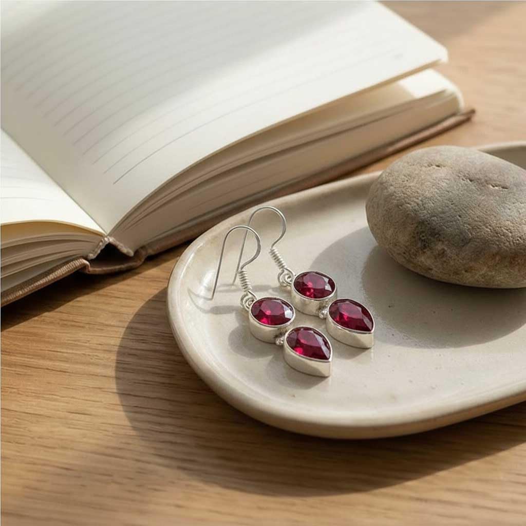 Natural Gemstone Drop Dangle Earring For Women Rose Quartz, Carnelian, Agate, Tiger Eye Round - Pear Boho 925 Sterling Silver Plated Handmade Jewelry