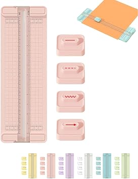 4-in-1 Bidirectional Paper Cutter,Mini Paper Trimmer,Multi-Function Scrapbooking Tool with Straight Wave Perforated Creasing Blades for Craft Paper,Cardstock, Coupon, Label, Photo,Postcard Pink
