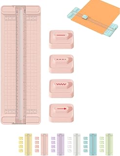 4-in-1 Bidirectional Paper Cutter,Mini Paper Trimmer,Multi-Function Scrapbooking Tool with Straight Wave Perforated Creasing Blades for Craft Paper,Cardstock, Coupon, Label, Photo,Postcard (Pink)