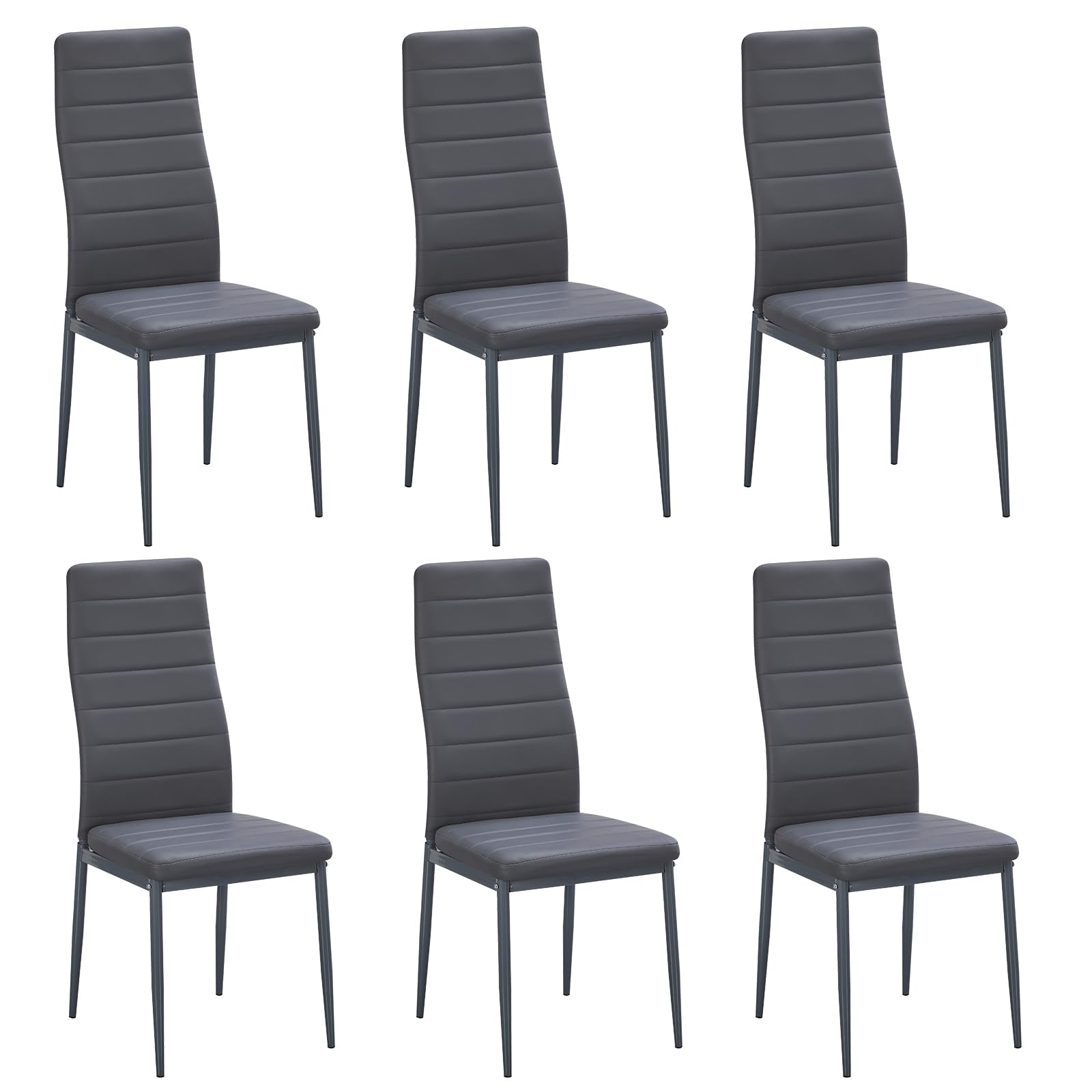 Stanew sedia da pranzo, cucina o salotto, 6 pezzi, con gambe in metallo, imbottita, rétro con cuciture bianche, colore: grigio