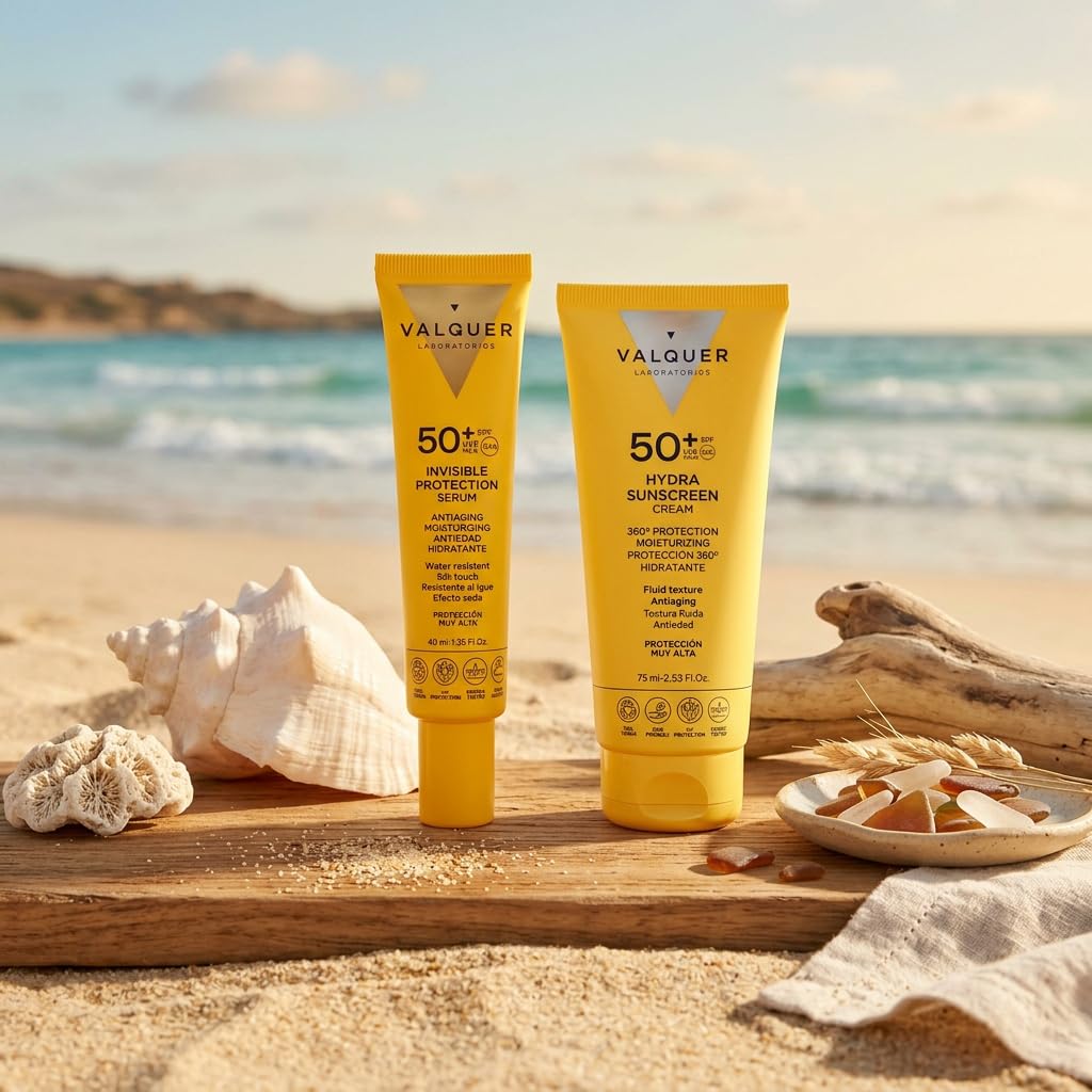 Pack Solaire Visage : SÉRUM PROTECTION INVISIBLE SPF 50 + CRÈME SOLAIRE HYDRA SPF 50 des Laboratoires Valquer.
