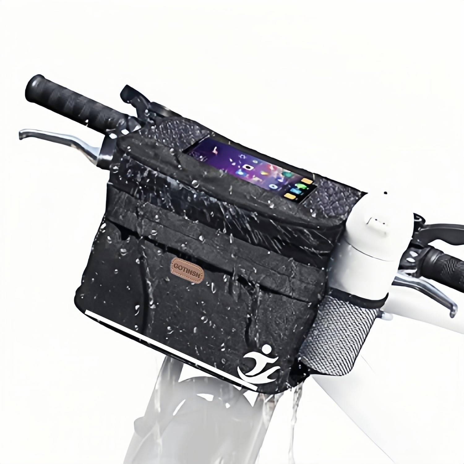 Bolsa frontal para bicicleta, bolsa de manillar aislada para bicicleta con soporte para teléfono para pantalla táctil, bolsa de tu