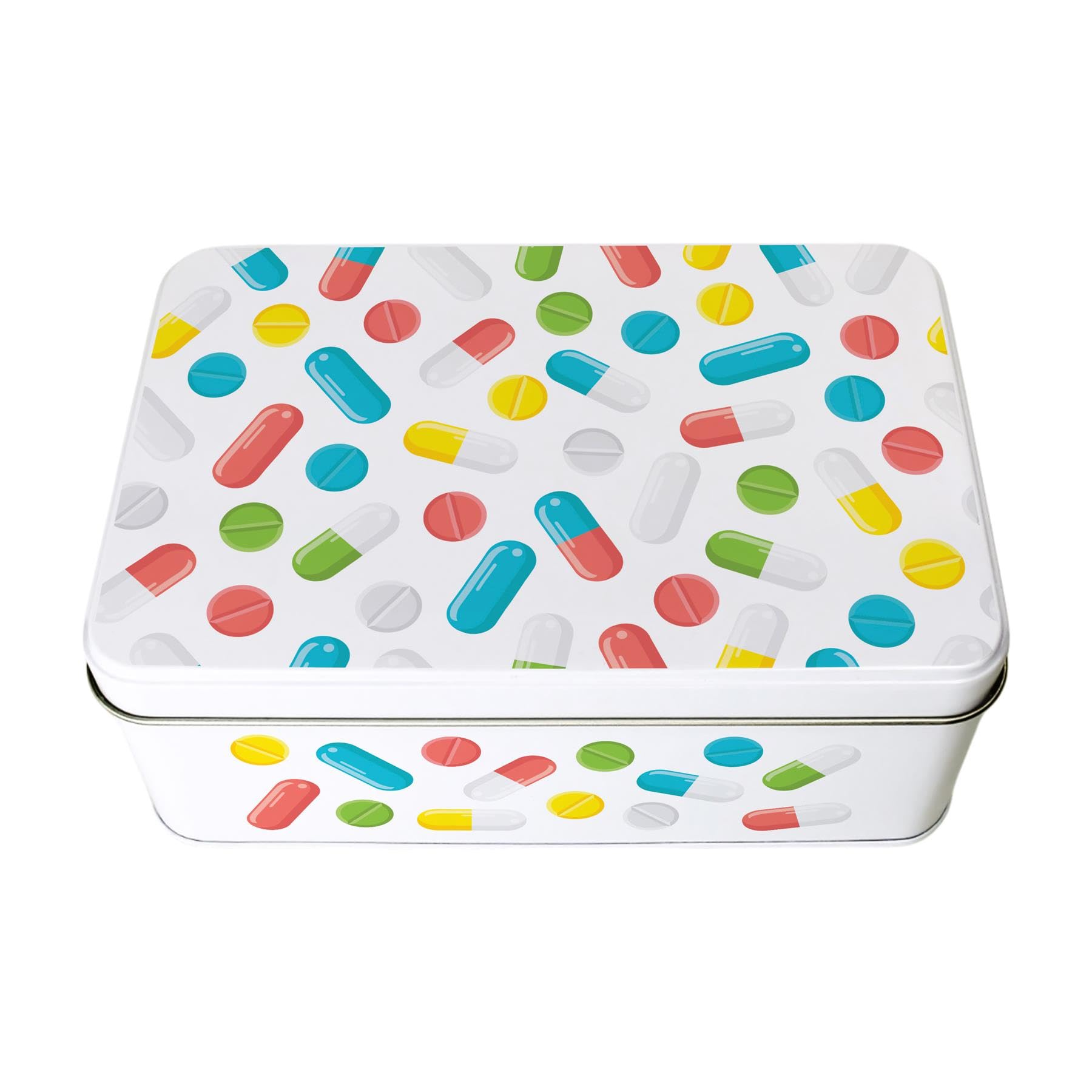 Purely Home Pill Box Storage Tin - First Aid Medical Box Organiser, Rectangular Metal Case 195 X 125 X 75Mm