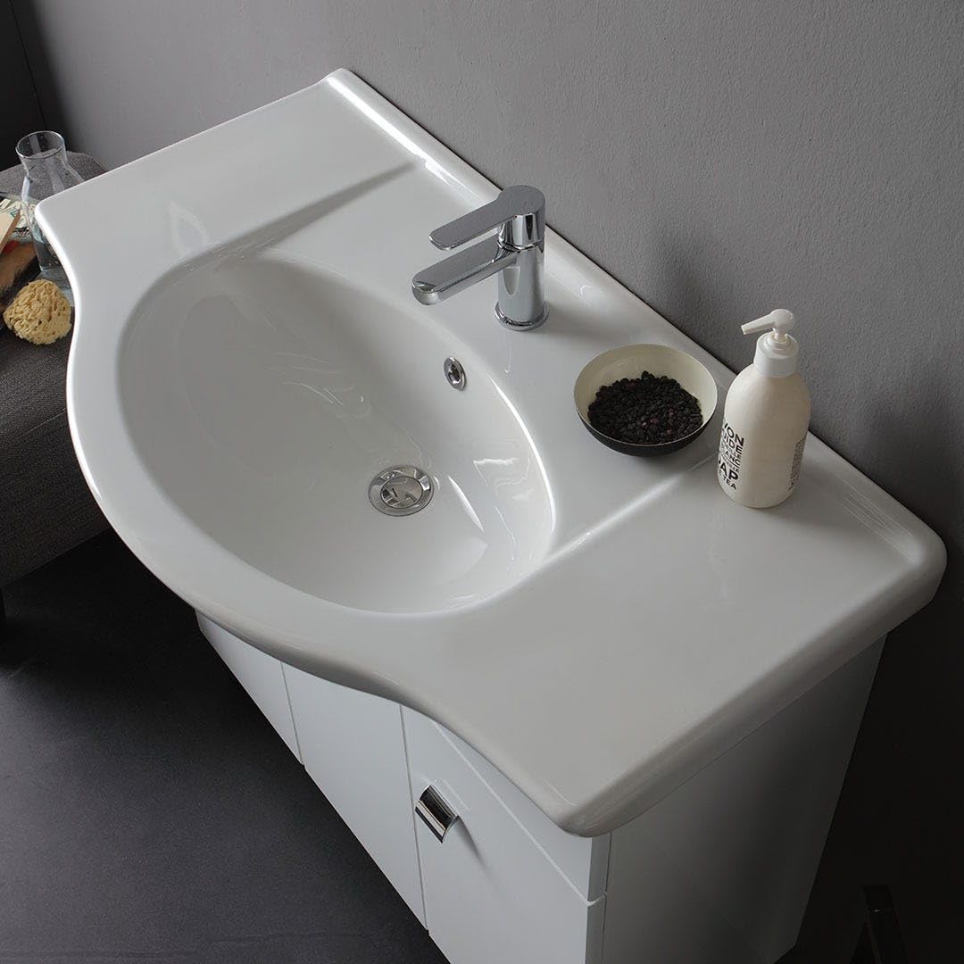 Kiamami Valentina Mobile Bagno a Terra 85 cm 3 Ante Bianco Lucido Smeraldo