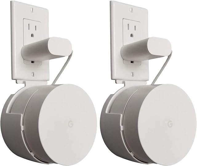 Dot Genie Google WiFi Pro Outlet Holder Mount [Old and New 2020 Version]: The Strongest, Most Versatile Mount Stand Holder for Google WiFi. Great for Home and Businesses! Still No Screws! (2-Pack)