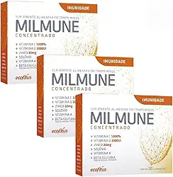 Kit Com 3 Milmune Concentrado, Suplemento Alimentar com Vitaminas C, D, A, Zinco e Selênio, 30 Comprimidos