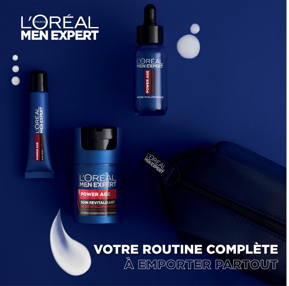 L'Oréal Men Expert Trousse Routine Experte Homme Soins Visage Revitalisant Anti-Âge Acide Hyaluronique Power Age 3 Produits