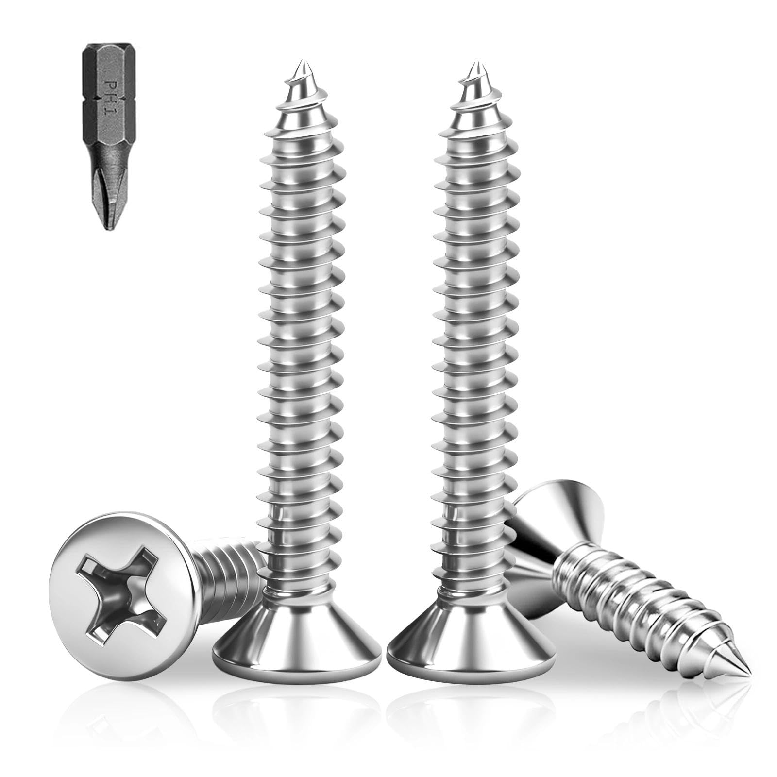 PDKKFF M3x30mm Flat Head Wood Screws, 150Pcs Metal Self Tapping Screws, 304 Stainless Steel Phillips Countersunk Head Screws for Woodworking, Furniture, DIY