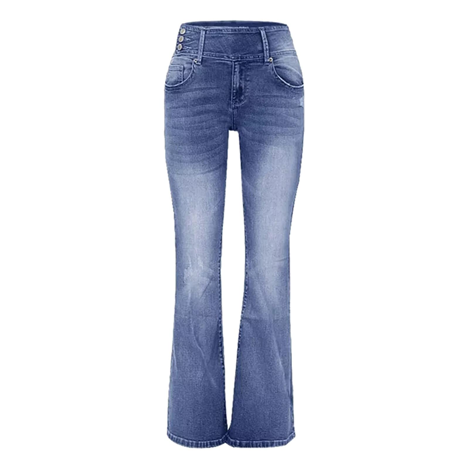 Generisch Pantalones vaqueros de verano para mujer, pantalones vaqueros para mujer, pierna ancha, pantalones vaqueros informales con bolsillos, pantalones de mezclilla, cintura alta, elásticos