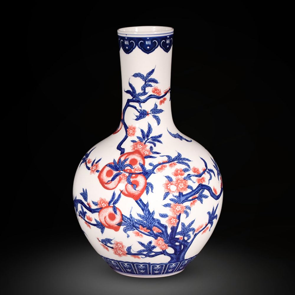 asdchZen Jingdezhen Blue And White Porcelain Flower Vase, Large Handmade Chinese Ceramic Vase, Asian Decorative Vase For Table Wine Cabinet Living Room Centerpiece Gifts,A