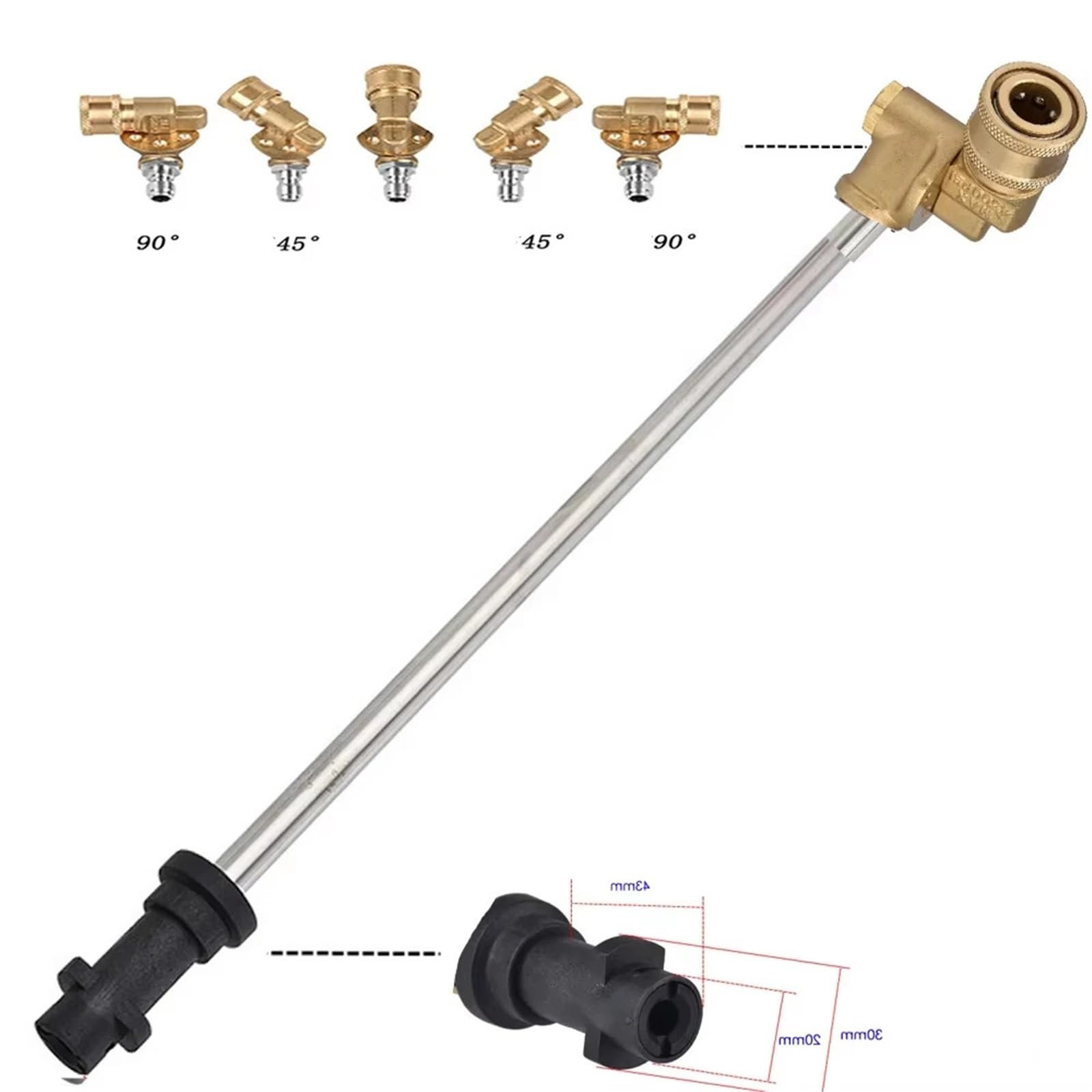 Varita de extensión Lavado Alta presión for K2 K3 K4 K5 K7 con Adaptador acoplador pivotante 180 Grados y boquillas Adecuado para Jardines y azoteas(B)