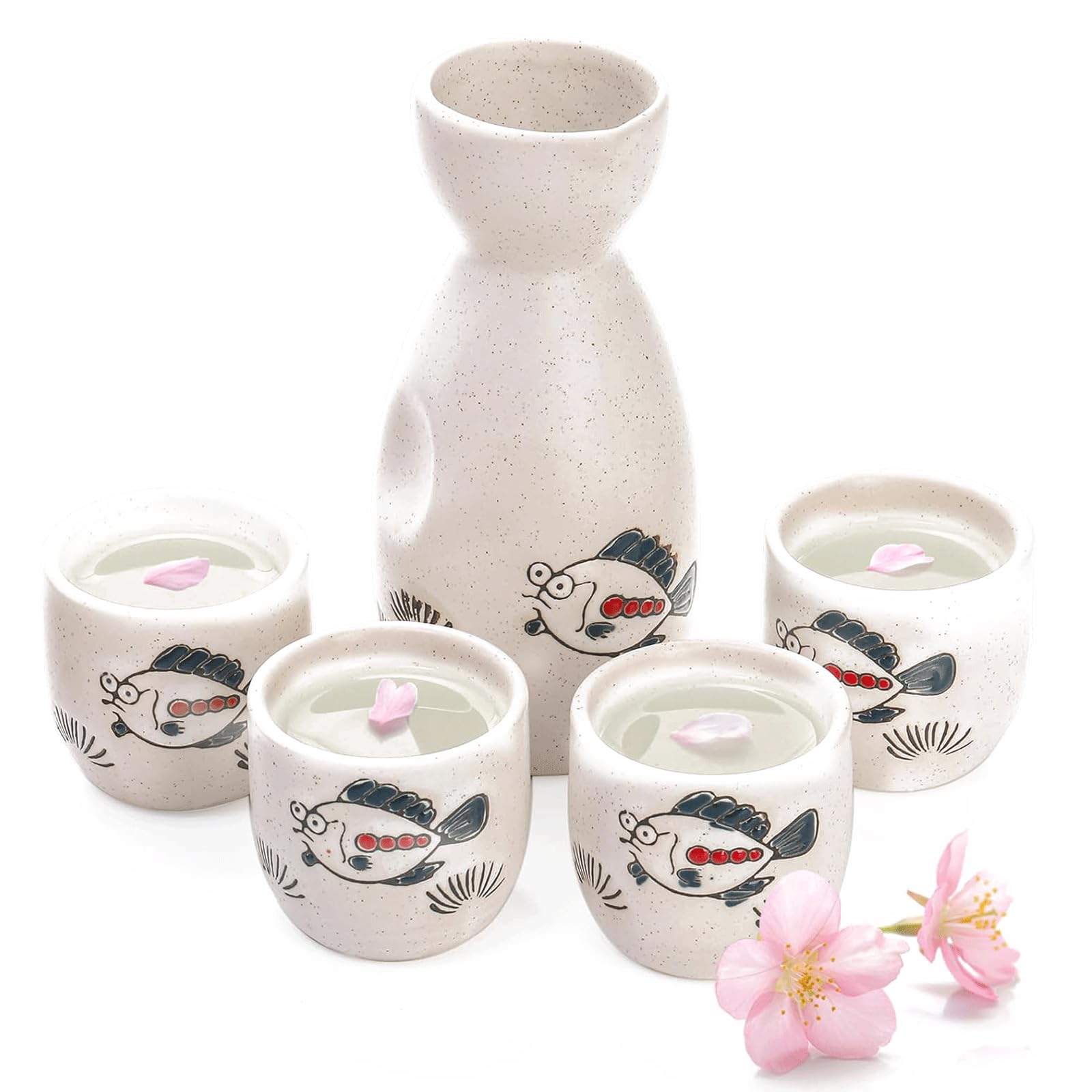 5er-Pack Keramik-Sake-Set, Porzellan-Sakebecher, Japanisches Sake-Set, traditionelles Sakebecher-Set für heißen oder kalten Sake