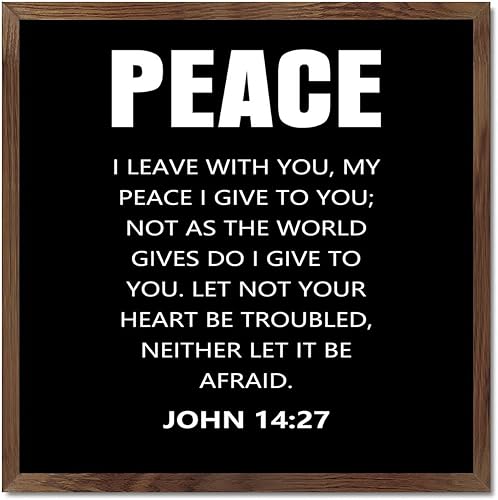 Vista 2 de Letrero de madera con marco rústico con texto en inglés "Peace I Leave with You,My Peace I Give to You", letrero de madera motivacional