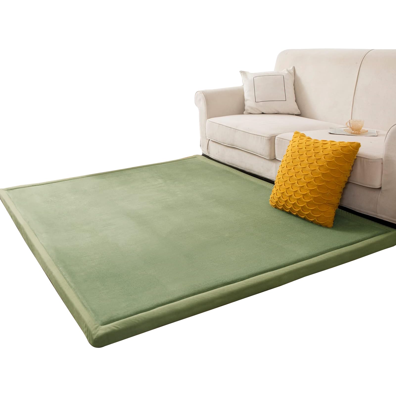 Coral Velvet Baby Play Mat, Anti-Slip Nursery Rug Green Soft Crawling Rugs Mat for Kids, Crawling Mat for Crawling & Playing, Short Pile Area Rugs for Living Room, Bedroom, Kids Room 80 x 100 cm