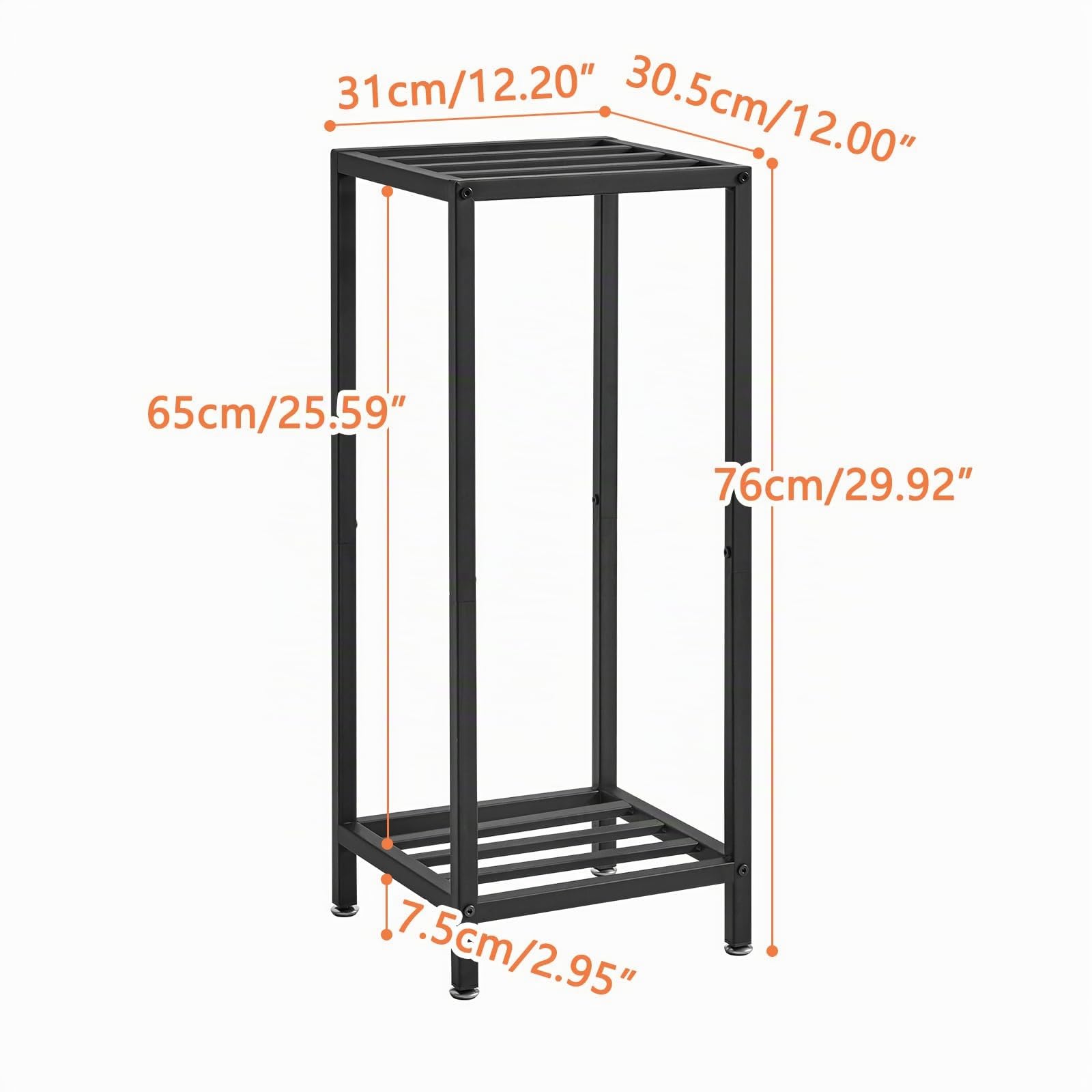 IBUYKE 2 Livelli Supporto per Piante da Interno, 76cm Alto Porta Piante in Metallo, Moderno Quadrato Porta Fiori da Interno Scaffale per Piante Porta per Giardino Balcone Soggiorno, Nero TMJ070B