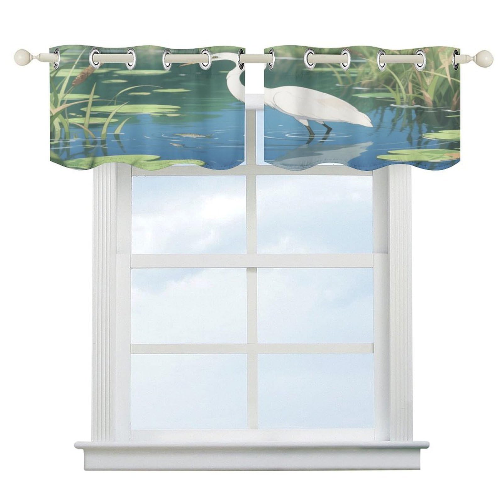 Fekiloot Style Heron Fishing Short Curtains Valance Curtain