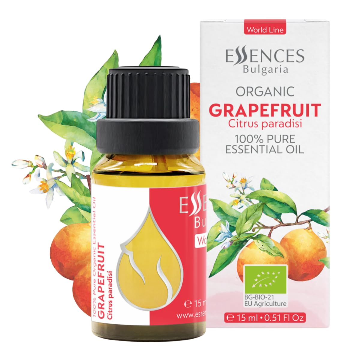 Essences Bulgaria Organic Grapefruit Essential Oil 15ml Citrus paradisi 100% Pure Natural Undiluted Therapeutic Grade for Home Aromatherapy Home Diffuser Humidifier Hot Tub and Massage Oil