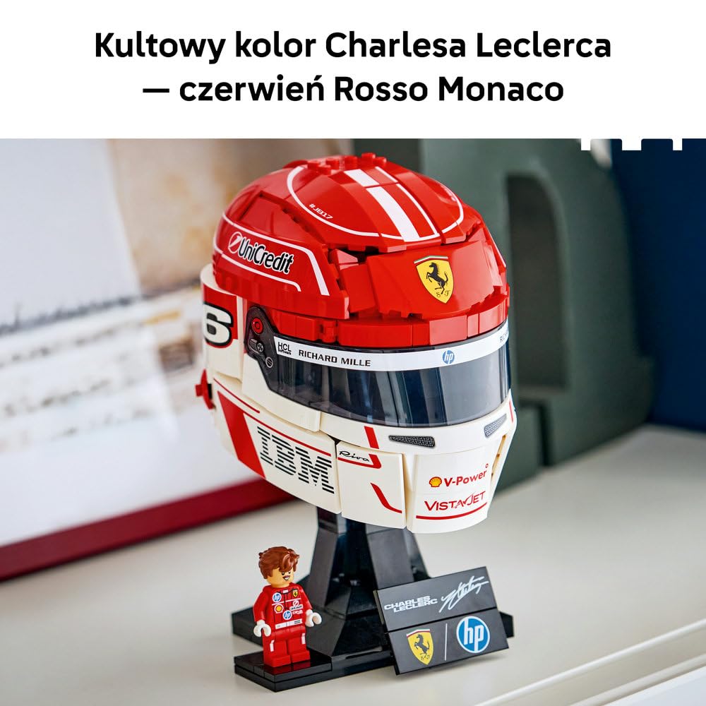 LEGO Editions Kask Charles Leclerc Scuderia Ferrari HP 43014 | Gadżet F1, zestaw klocków dla dzieci i nastolatków, prezent dla fana Formuły 1, dla chłopców i dziewczynek 14+, 886 elementów