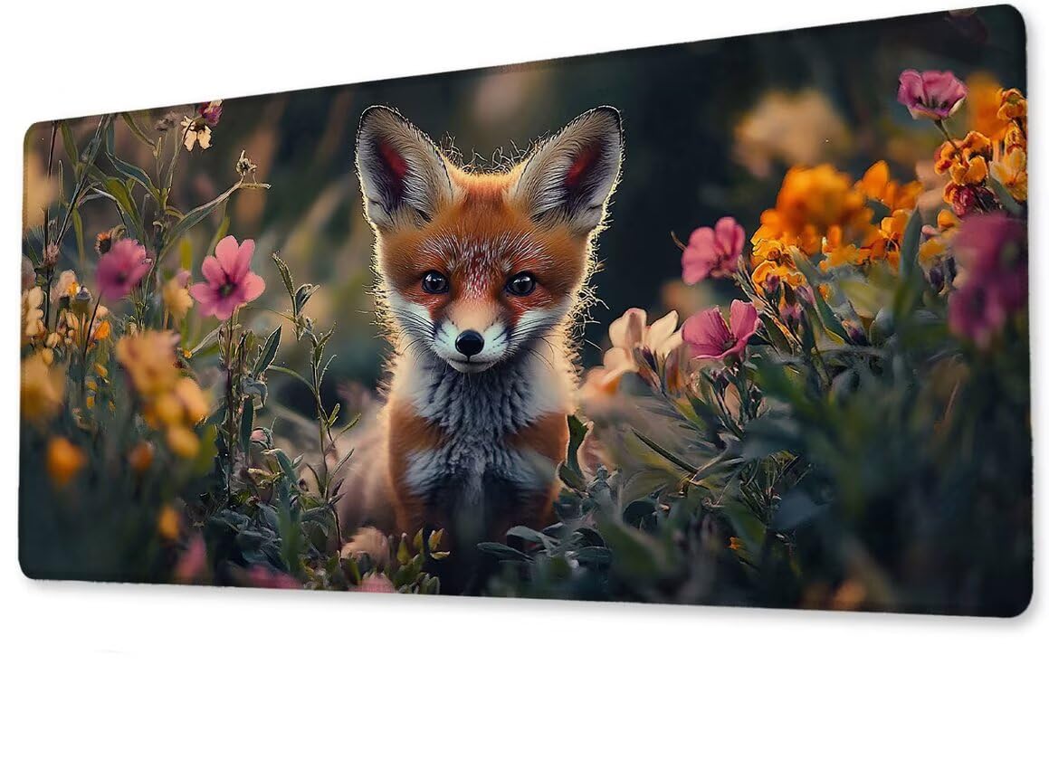 Podkładka pod mysz, duża, gamingowa podkładka pod mysz, XXL, lis, 600 x 1200 x 3 mm, podkładka na biurko, antypoślizgowa, gumowa podstawa, wodoodporna i trwała, podkładka pod klawiaturę, do gier