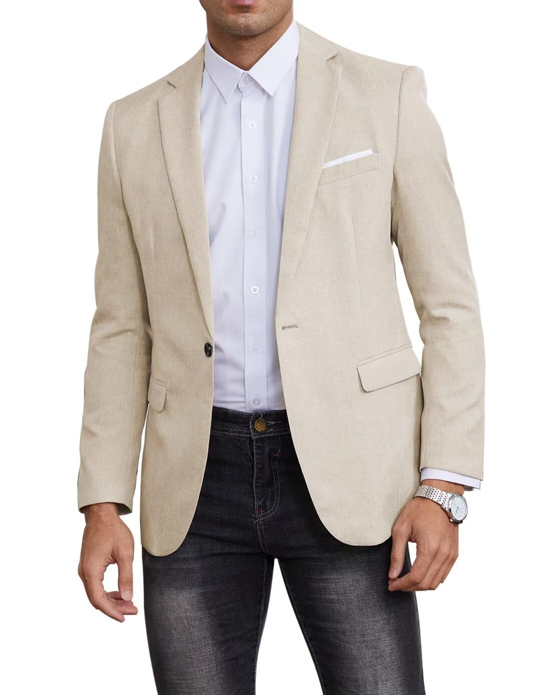 EMERAIDVLN Mens Western Blazer Slim Fit Casual Lightweight Suit Jacket, Linen Texture Sport Coat with One Button