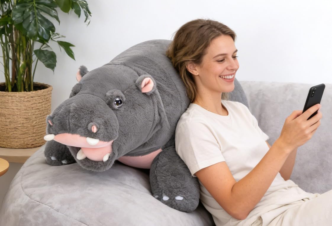IKASA Giant Hippo Stuffed Animal,28.5" Large Hippopotamus Plush Toy,Jumbo Soft and Cute Toys,Big Size Plushy Gifts for Kids