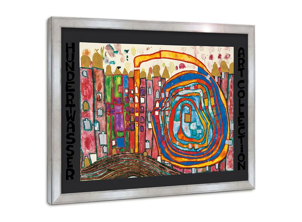 artissimo Bild gerahmt 72x53 cm Friedensreich Hundertwasser „Who has eaten all my windows“ AG4689 – hochwertiger Kunstdruck mit Rahmen, modernes Wandbild für Wohnzimmer, Büro & Praxis