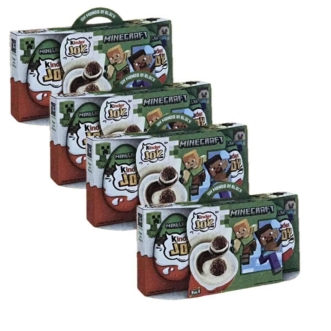 4X Confezione per Kinder Joy, Edizione Speciale Minecraft, Set 4 Confezioni da 3 Uova con Sorpresa, Edizione Speciale, 60 gr