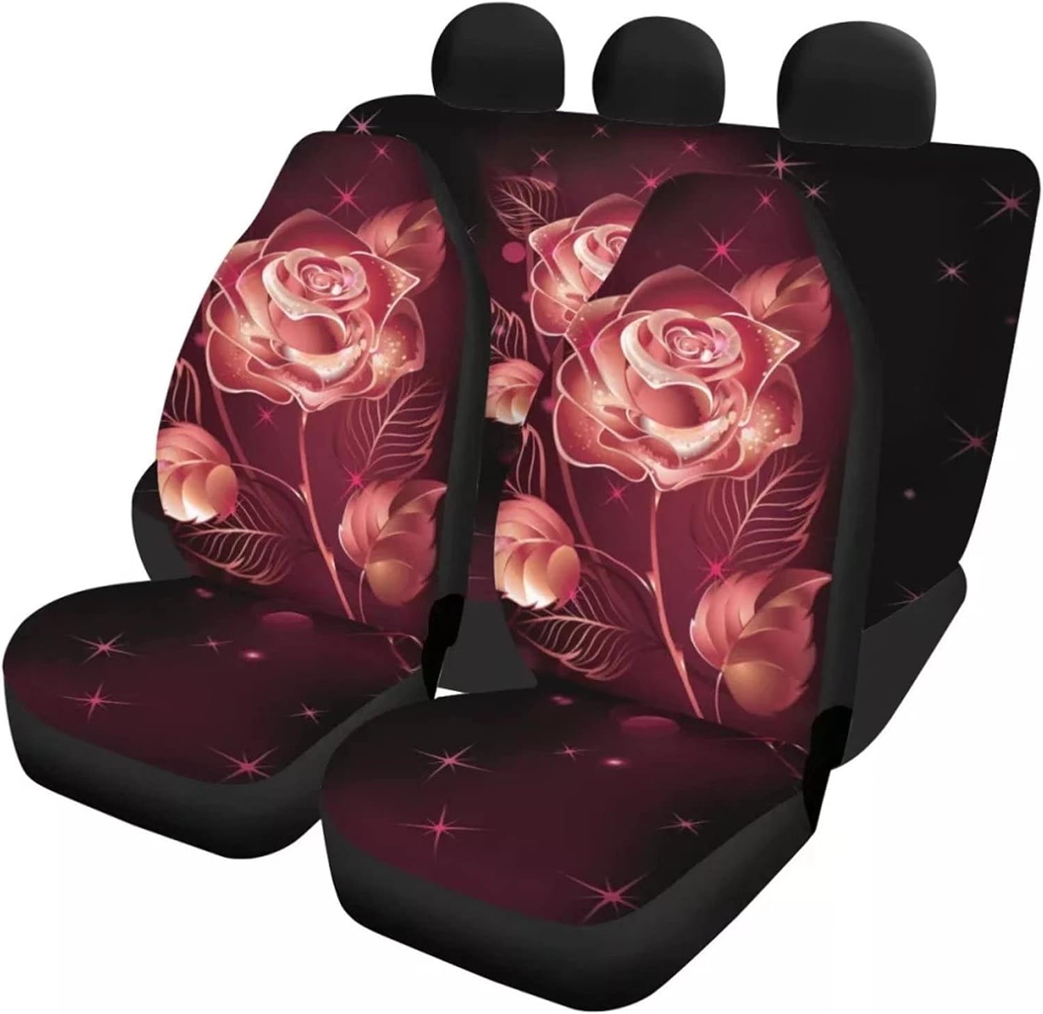 HUGS IDEA Frame Rose Pattern Stretch Car Seat Covers Full Set Front and Rear Split Bench Seats Protectors for Women Men Gifts, Universal Fit Most Vehicles