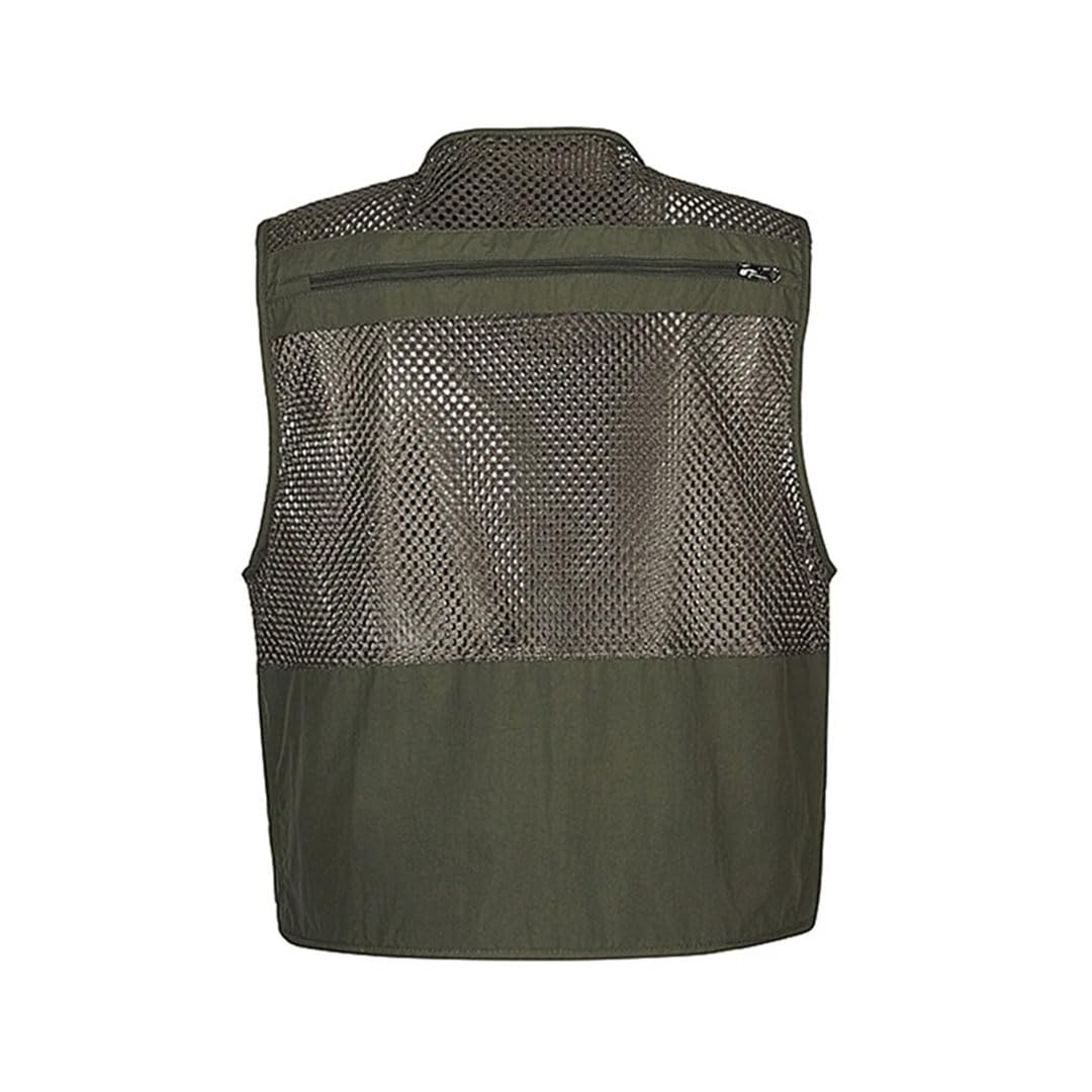 Chaleco táctico de pesca para hombre, con múltiples bolsillos, de malla, sin mangas