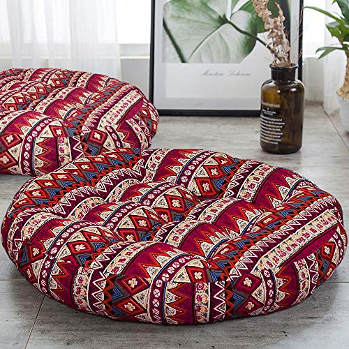 Higogogo Boho Cushion, Round Meditation Pillow Bohemia Striped Style Seat Cushion Yoga Cushion India Mandala Floor Pad For Living Room Bedroom Balcony Garden Party Decoration, 22 Inch, Stripe Red #TOP20