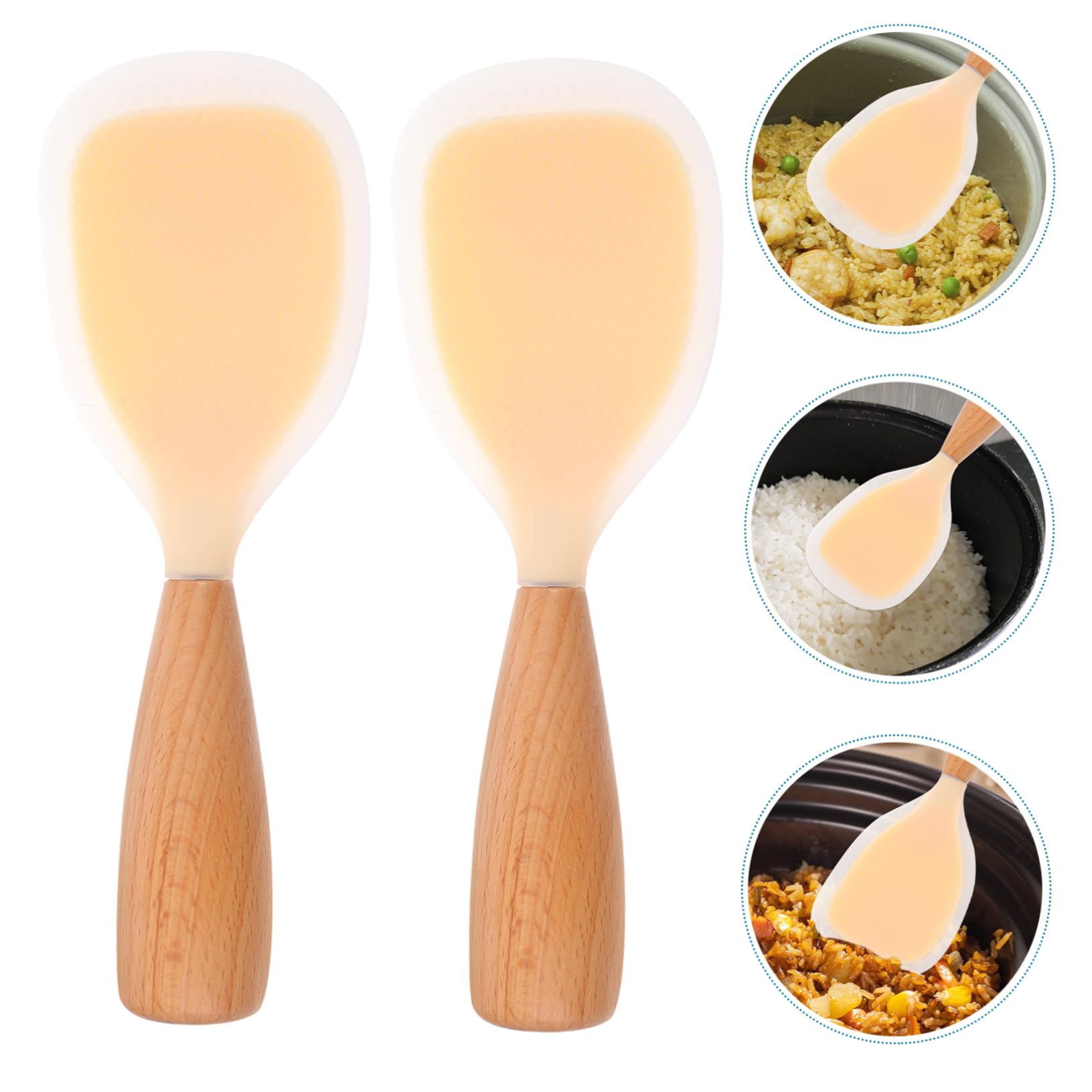 BEBEMOKO 2pcs Silicone Rice Spoon Kitchen Accessory Practical Rice Spoon Non-stick Rice Shovel Silicone Rice Shovel Rice Scoop Non-stick Rice Spoon Heat-resistant Scoop Orange