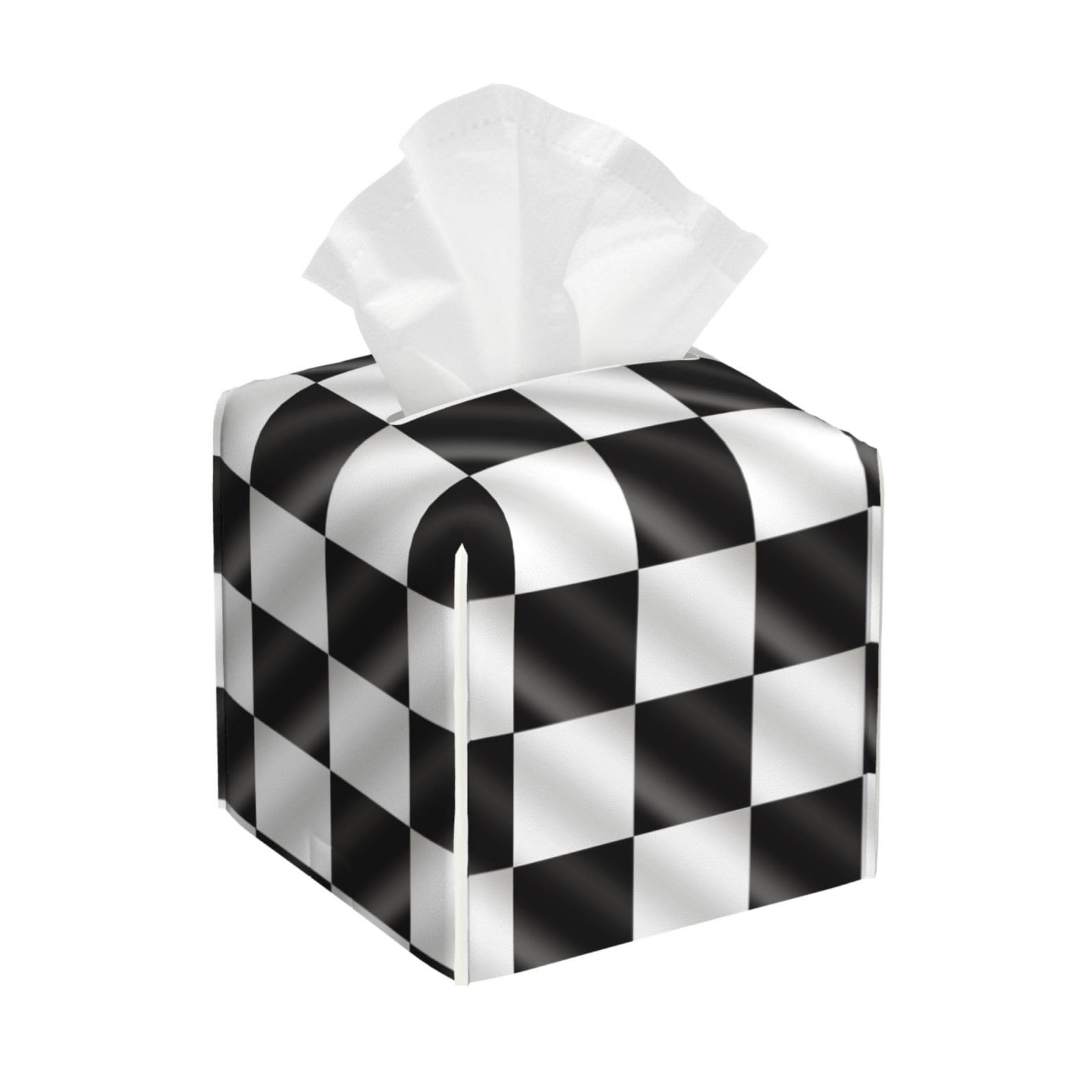 Racing Flags Checkered Flag Square PVC Tissue Box Cover Modern Decorative Holder for Bathroom Vanity