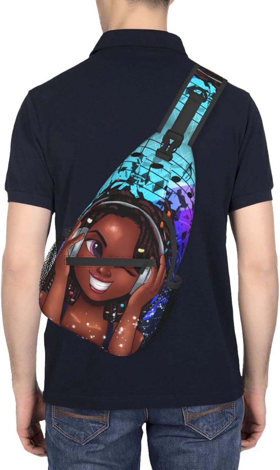 sling bag for women crossbody chest bags Sling Backpack Travel Hiking Daypack for Women Men Shoulder Bag for Casual Sport Climbing Runners African American Black Girl Music (Glasses case included) - Image 6