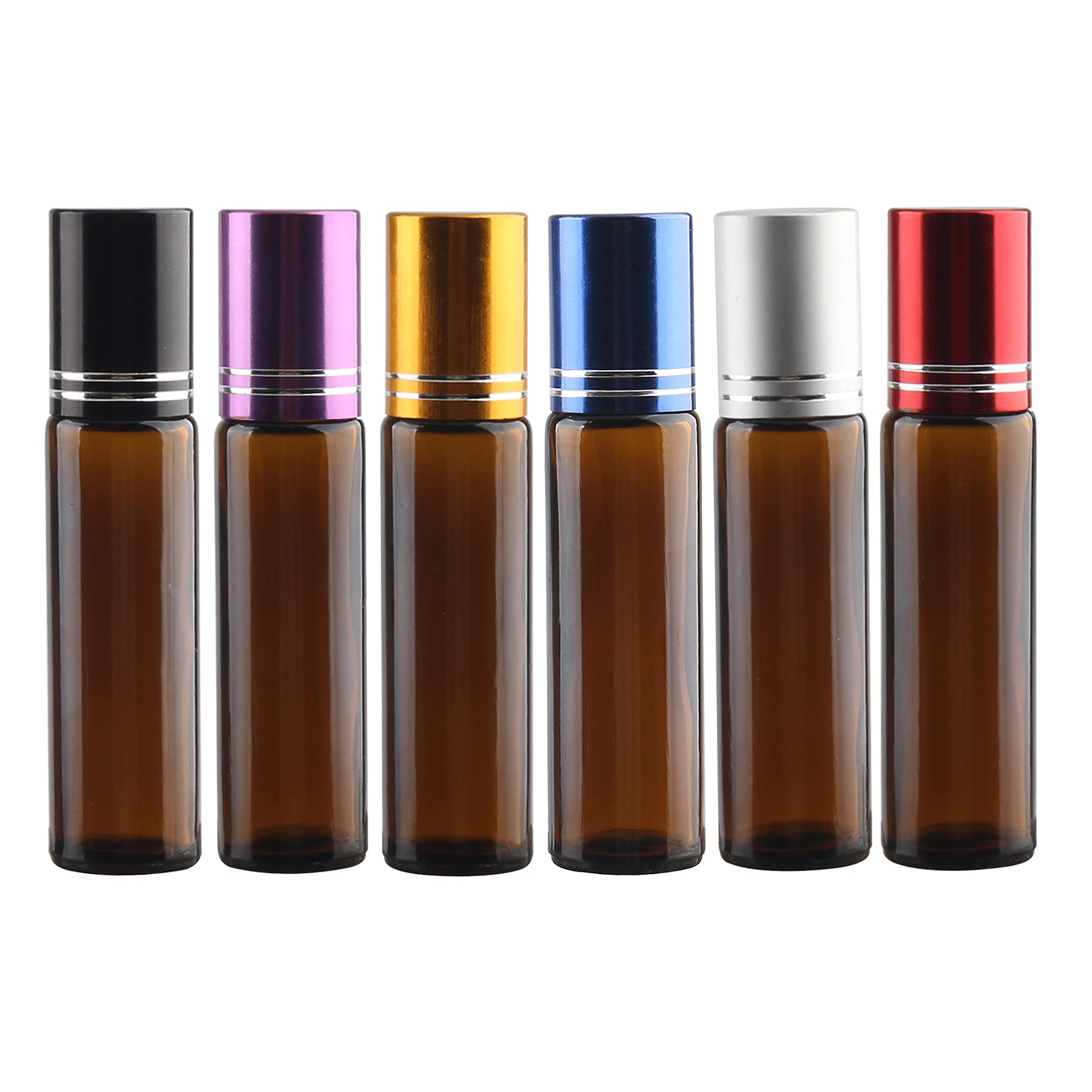 24 Stück Leere 10ml Braun Glas Roller Flaschen mit Lila Alu Schraubverschluss, Roll-On Glasflaschen mit Glasroller für Ätherische Öle Essential Oil mit Trichter Öffner