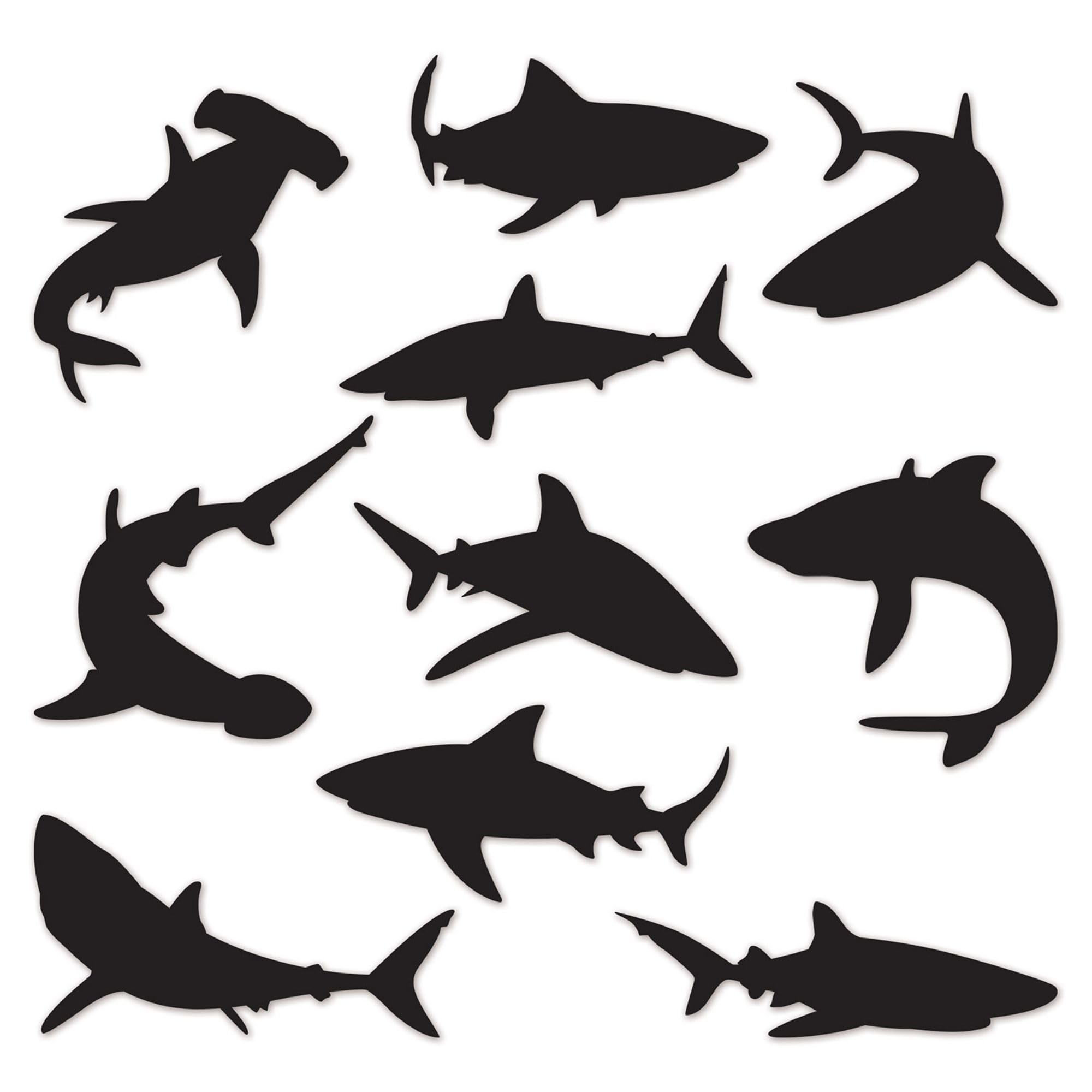 Beistle Black Swimming Sharks Paper Silhouettes Decor - 10Pc