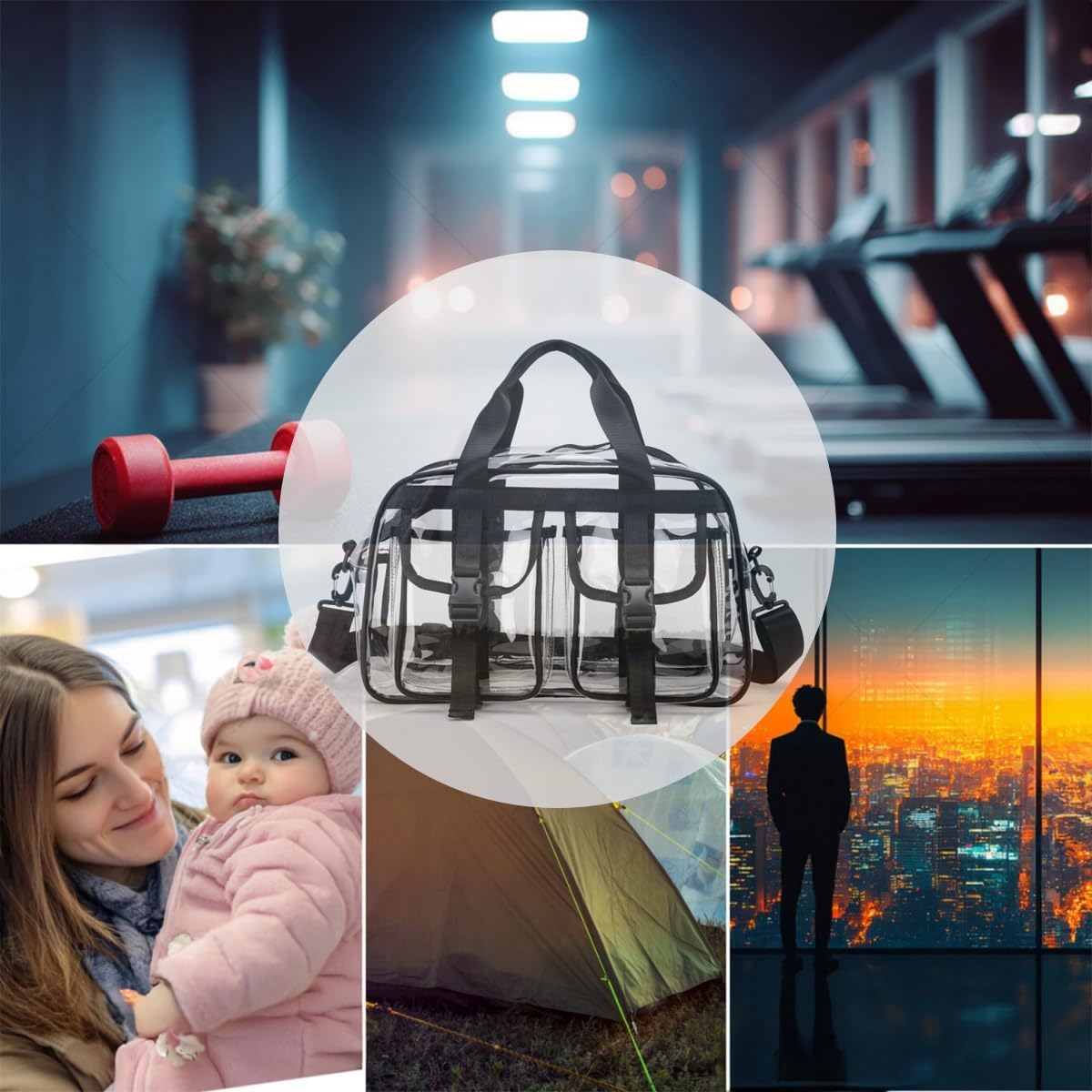 FINEJUSTOK- Transparent Tote/crossbody bag ，for Women & Men, Lunch Bag, Waterproof PVC for Sports Events, Concerts & Work