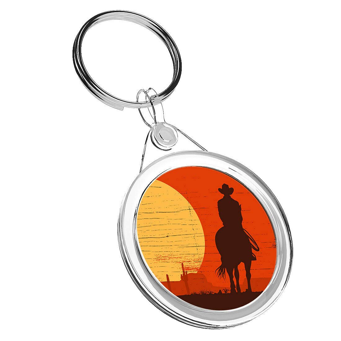 Destination Vinyl Keyrings 1 x Sunset Cowboy Texas Horse - Keyring IR02 Mum Dad Kids Birthday #12885