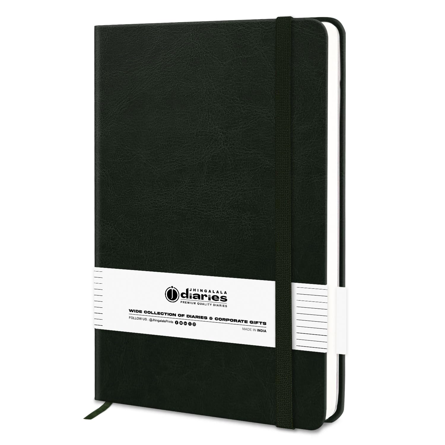 Jhingalala PU Leather Finish Hard Bound A5 Size Executive Diary Notebook with Elastic Closure (Green)