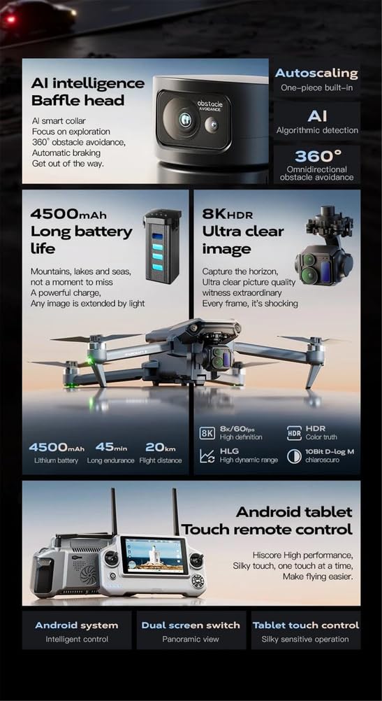 Triple battery,dron yi6 max 6000m lcd sc gps 4k z podwójną kamerą 6g wi-fi fpv z 3-osiowym gimbalem, profesjonalnym dronem rc z funkcją omijania przeszkód