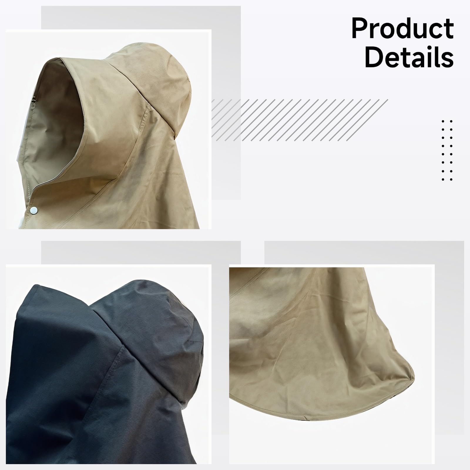 Lot de 2 chapeaux de soleil pour femme, large bord avec châle, visière anti-UV pour randonnée et plein air, noir et kaki