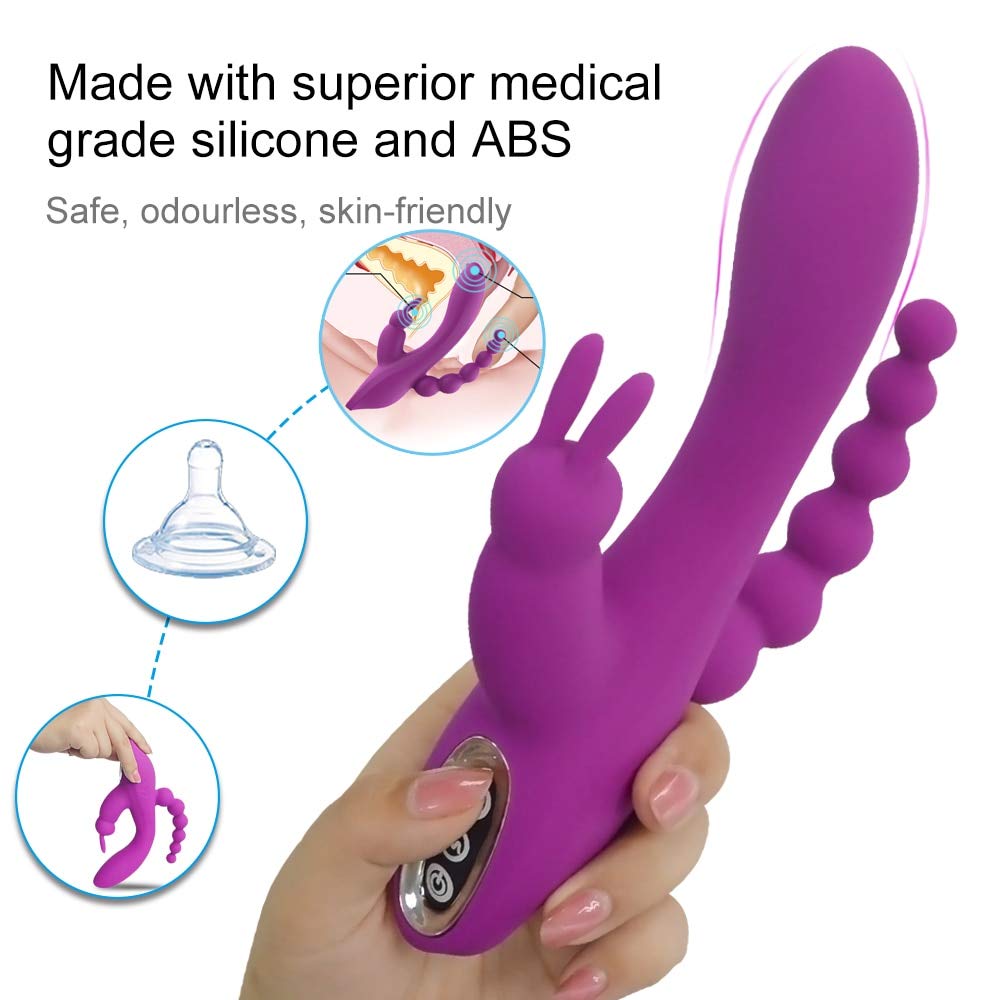 Vibratore del coniglio martellante, vibratore clitorideo con stimolazione del punto G femminile, stimolatore clitorideo femminile, vibratore potente con ricarica USB con silicone impermeabile purple