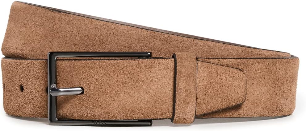 BOSSMen's Smooth Leather Belt with Logo on Buckle, Natural Medium Brown, 42