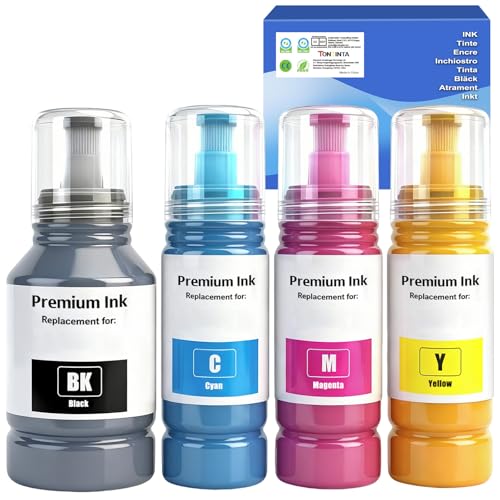 E102 Tinta EPT102 Botellas de Tinta Compatibles para Impresoras ET 2700 ET 2750 ET 2751 ET 2850 ET 2851 ET 2856 ET 2951 ET 2950 2955 2956 2959 ET 3700 3750 ET 3850 ET 4750 ET 4850 ET 15000 (4 Pack)