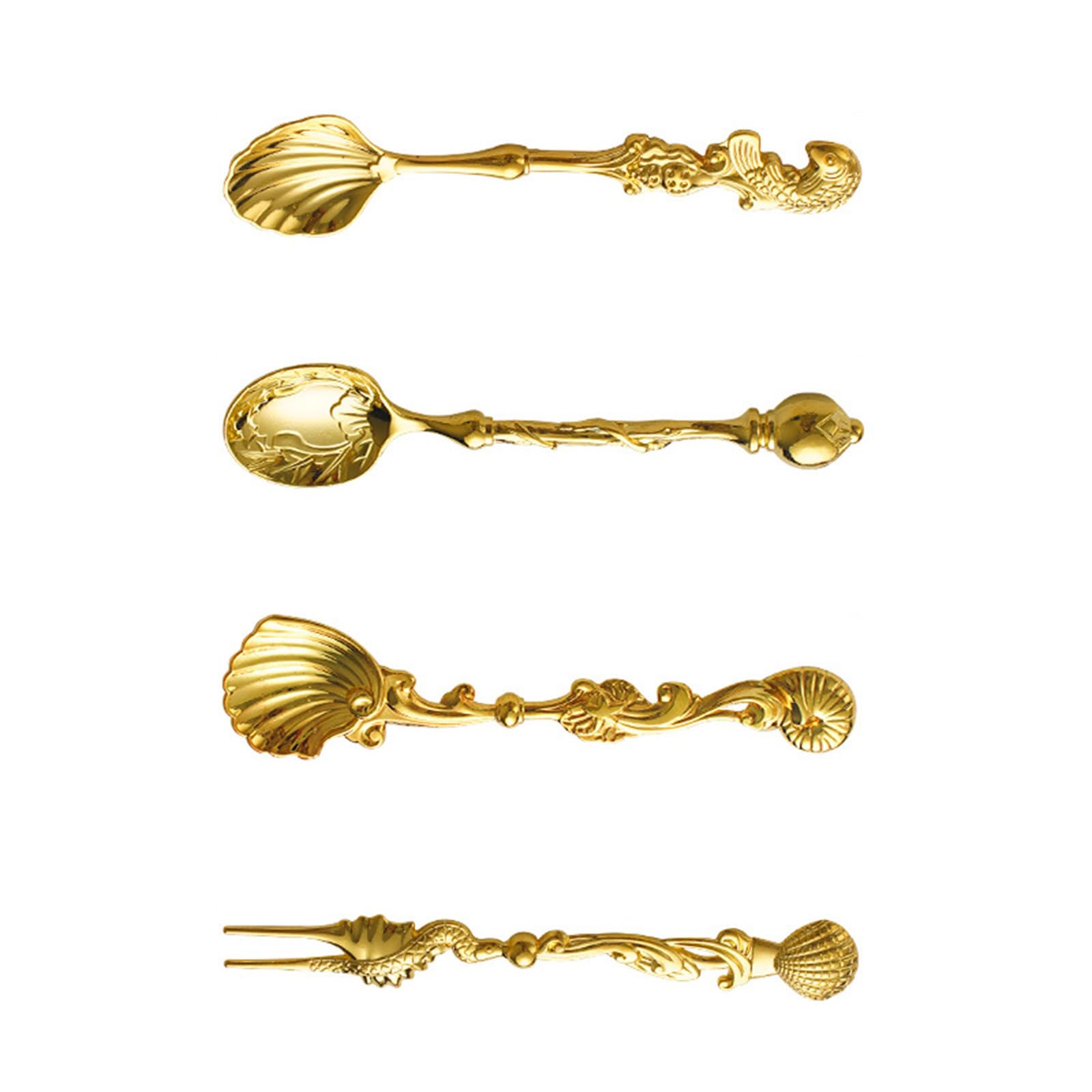 jiingekk Zincs Alloy Dessert Spoons with Ergonomic Handle for Seasoning Demitasse Scoops Antique Kitchen Tableware Antique Spoon
