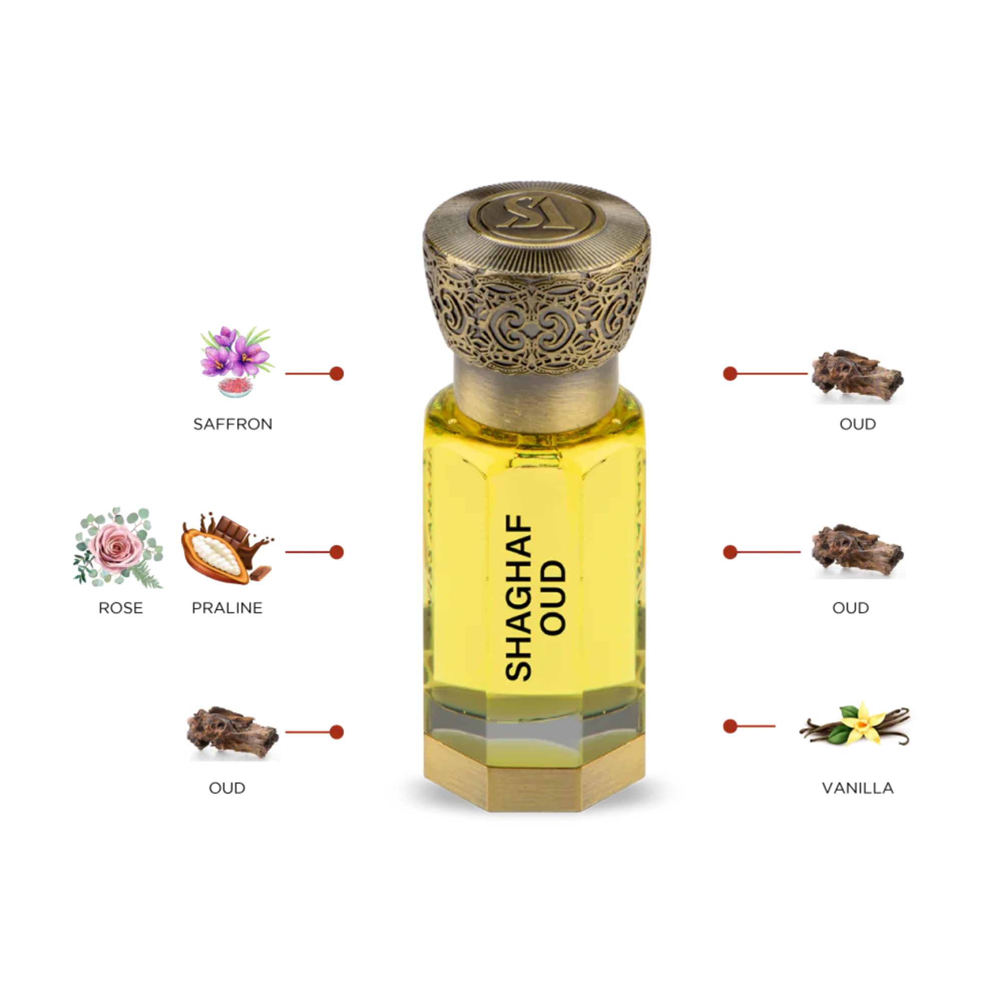 Swiss Arabian Shaghaf Oud skoncentrowany olejek zapachowy, uniseks, 12 ml, wykwintna mieszanka szafranu, róży i drewna agarowego, bogaty, orientalny zapach Oud