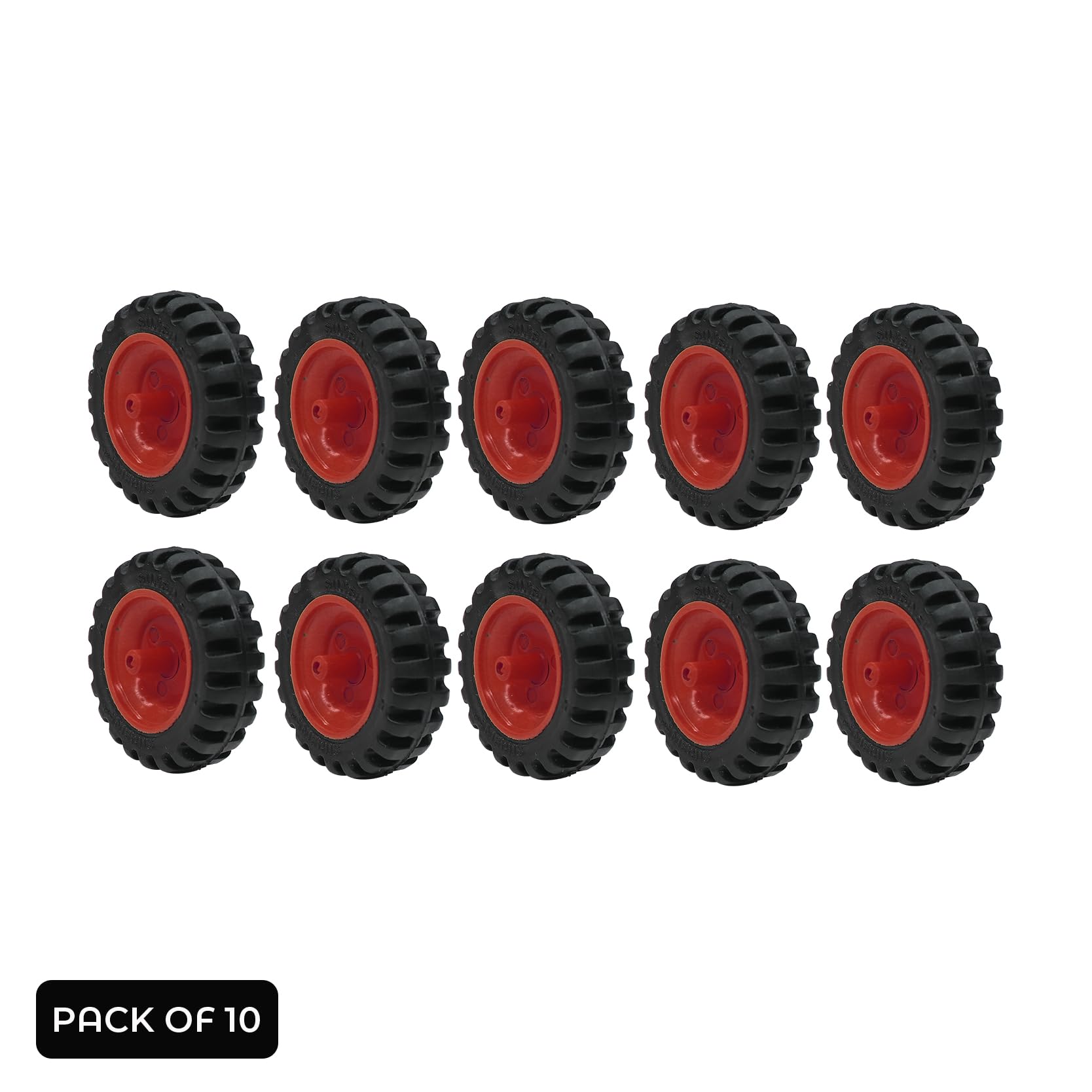 Electronic Spices 40mm x 12mm Red Robotics Toy Smart Car Wheel | Durable Plastic Tyre with Grip Pack of 10 Pcs