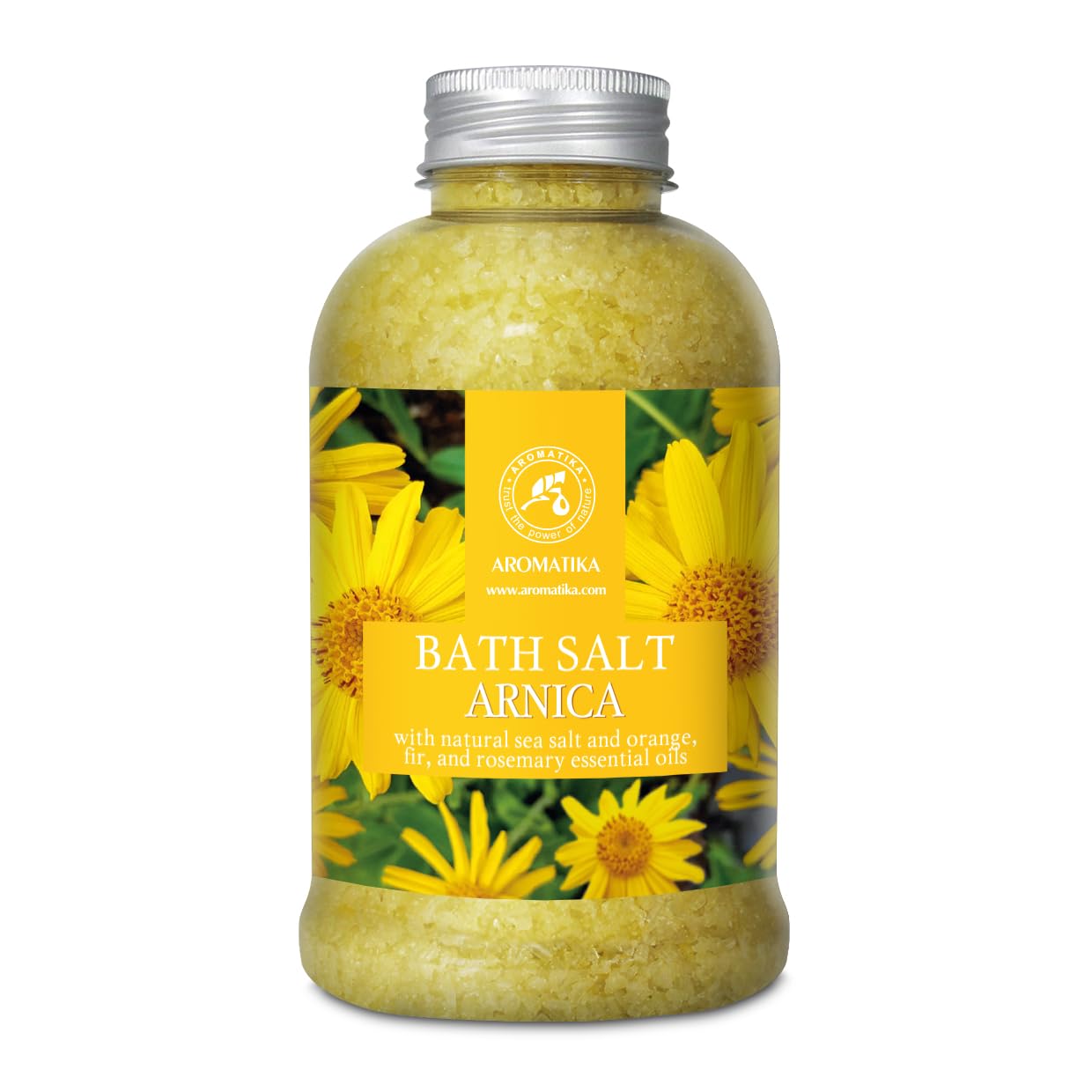 Badesalz Arnika 600g - Meersalz mit Natürlichem Ätherischen Orangenöl - Rosmarinöl & Tannenöl - Besten für Guten Schlaf - wohltuend für Muskeln und Gelenke - Stressabbau - Entspannung