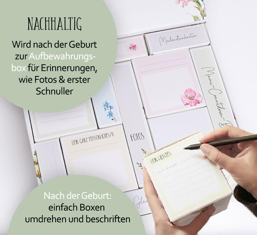 Mami-Countdown-Kalender | 12 Geschenke für die werdende Mama | Verwöhnbox für Schwangere | Persönliches Geschenk zur Babyparty, Mutterschutz, von Familie und Freunden | Erinnerungsbox | NEU