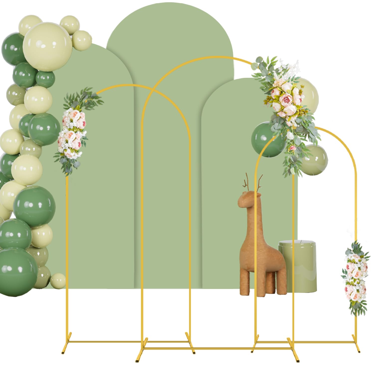 FANPROMS Wedding Arch Stand with Spandex Fitted Arch Backdrop Covers Sage Green Round Top Chiara Backdrop Stands and Arched Stand Covers for Birthday